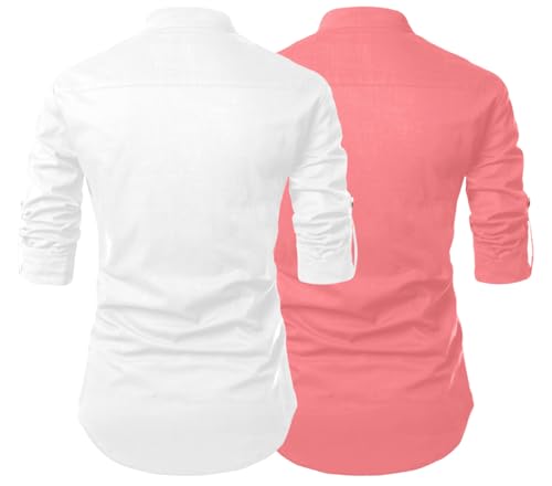 Image of FINIVO FASHION Combo of Men's Cotton Blend Solid Regular Fit Full Sleeve Straight Short Kurta Shirt, Casual and Formal Wear