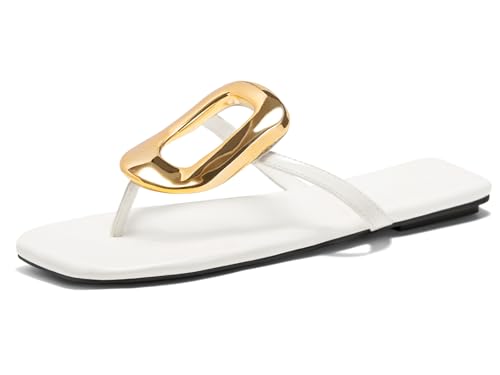 Image of Coutgo Womens Flat Sandals Comfortable Flip Flops Slide Sandals Summer Beach Shoes with Metal Decoration