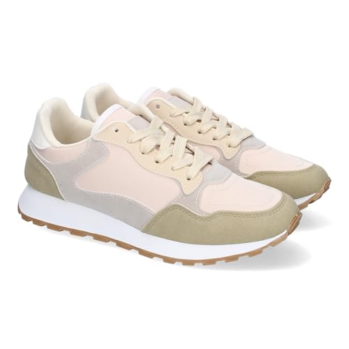 90228 Zapatillas Deportivas Casual de Mujer, Diseno Moderno, Ideales para el Dia a Dia, Comodas, Combinar con Cualquier Estilo con Cierre de Cordoneras. Beige Talla 37