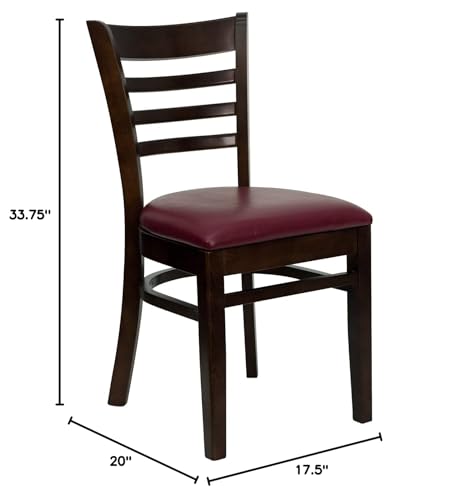 Image of Flash Furniture HERCULES Series Ladder Back Walnut Wood Restaurant Chair - Burgundy Vinyl Seat