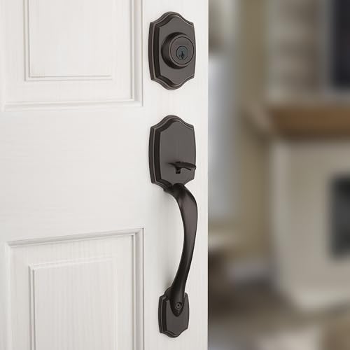 Image of Kwikset Belleview Front Door Lock Handle and Deadbolt Set, Entry Handleset Exterior with Cove Interior Door Knob, Venetian Bronze, Pick Resistant SmartKey Rekey Deadbolt Security