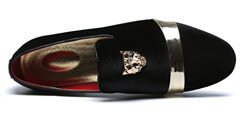 Mens Velvet Loafers Slippers with Gold Buckle Wedding Dress Shoes Slip-on Smoking Flats Black Blue Red3