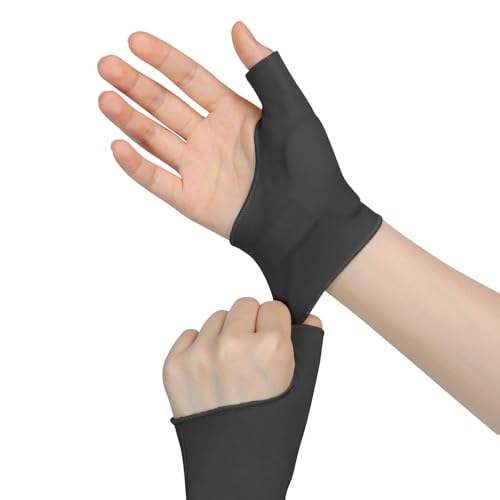 WooTshu Elastic Thumb & Wrist Support Brace – Wrist Thumb Brace Compression Stabilizer Splashproof Compression Sleeve for Arthritis, Tendonitis, Sprains & Sports | Splint Liner, Fits Both Hands (2-Pack) (Black) (Small)