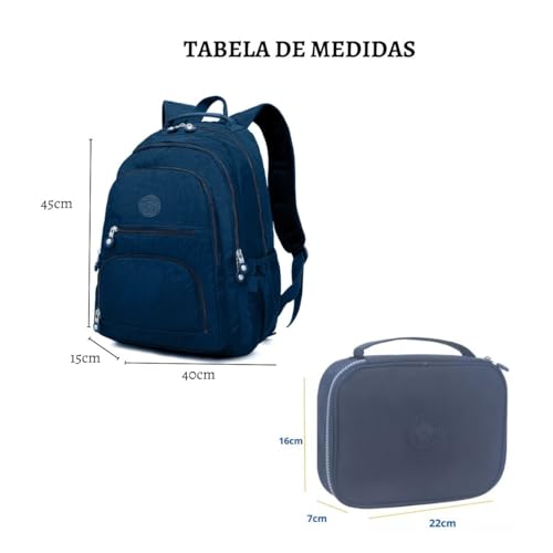 Kit Escolar Juvenil Mochila Reforçada Alça Costa Ajustável Notebook Espaçosa Estojo Box Espaçoso Fac