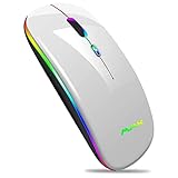 Kabellose Bluetooth Maus,schlanke Maus 2.4G tragbare optische USB-Funkmäuse, wiederaufladbare LED-Dual-Mode-Maus (Bluetooth 5.0 und 2.4G drahtlos) für Laptop, PC, iOS, Android, Windows (Silber)
