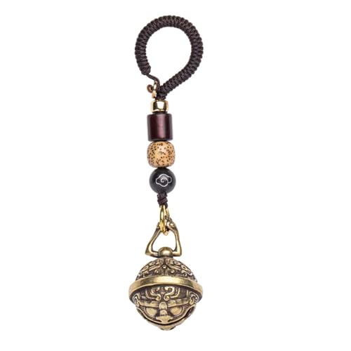 Mansiyuyee Brass Decorative Bells Keychain with Auspicious Pattern, Hanging Lucky Bell for Car Keys or Backpack as Good Luck Charms