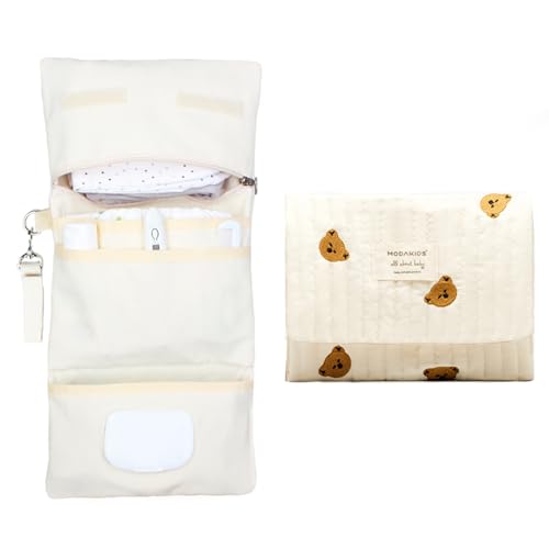 Image of MODAKIDS Baby Bag Organizer, Waterproof Mini Diaper Bag, Foldable Mom Travel Set, Diaper Organizer, with Gift for Baby Shower (Bear)