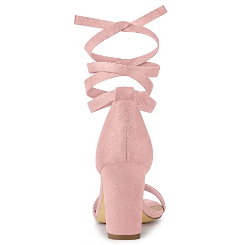 Allegra K Allegra K Women's Faux Suede Chunky Heels Lace Up Pink Sandals 7 M US