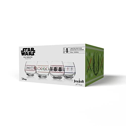 Joyjolt Star Wars™ Ugly Sweater Stemless Glasses. Set Of 4 Large 15Oz Stemless Glass Drinking Glasses, Star Wars Kitchen Glasses. Star Wars Gifts For Men Or Women, Star Wars Collectibles For Adults #TOP3