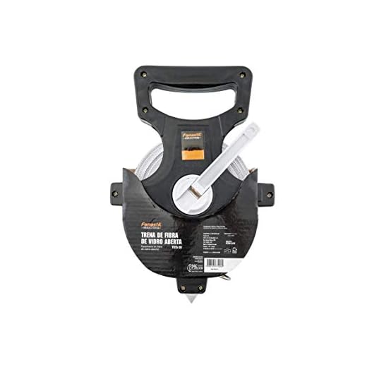 Famastil Trena de Fibra de Vidro Aberta Famastil – 50m x 13mm – Material em Fibra de Vidro – Manivela e Suporte – Ideal para grandes medições