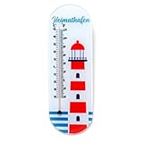 weiß, rot, blau Deko Thermometer \'Leuchtturm\' Glasbild, weiß, rot, blau, Heimathafen