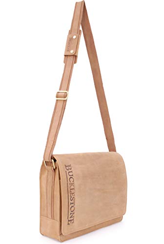Bucklestone - Herren Leder Schultertasche - Umhängetasche Mittelgroß Passend für einen 15 Zoll Laptop und Notizbuch A4 - Lancaster - Hunter Hellbraun