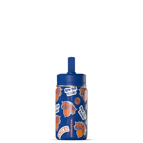 Hydrapeak x NBA Officially Licensed New York Knicks 14oz Mini Kids Water Bottle with Straw Lid and Handle Reusable Stainless Steel Double Wall Insulated Spill Proof Sports Gift for Boys Girls