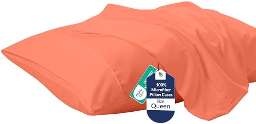 Image of Royale Linens Queen Pillowcase Set of 2 - Bed Pillow Cover - 20 inch x 30 inch - Coral Pillowcases - 1800 Brushed Microfiber, Wrinkle & Fade Resistant - Soft & Cozy- Queen Size Pillow Case (Coral)