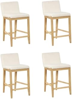 Nathan James Gracie Modern Counter Height Bar Stool with Back, Counter Stool Upholstered Chair with Natural Textured Linen and Brushed Wooden Legs, Cream Boucle/Light Brown, Set of 4