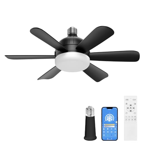 ALUOCIY 18 Inch Modern Black Socket Fan Light with Remote and LED Light,3 Colors 3000K-6500K,6...