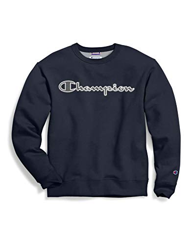 Champion Men's Powerblend Applique Crew, Navy, Large
