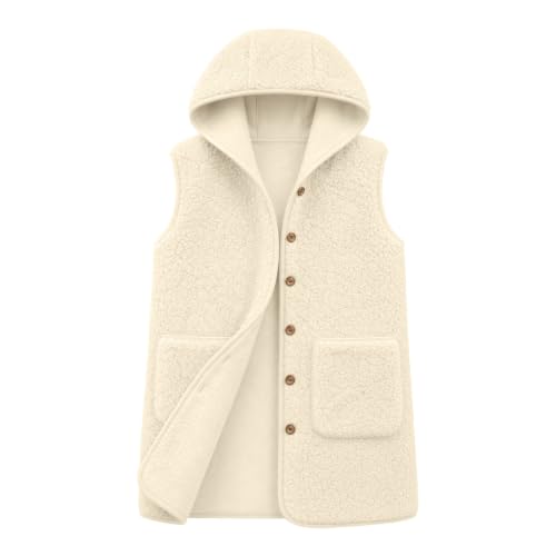 JiXiang Fleece Vest Women with Hood Sleeveless Button Down Long Jackets Fall Winter Warm Lightweight Outerwear with Pockets - image 4
