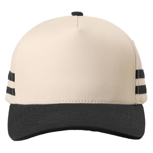 MIRMARU Blank 5 Panel Trucker Hat Adjustable Snapback Baseball Cap with Various Styles for Men and Women. (US, Alpha, One Size, Two Stripes, Black)