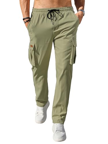 Image of Comdecevis Men's Casual Cargo Pants Workout Joggers Stretch Sweatpants Hiking Drawstring Tactical Pants with Multi Pockets