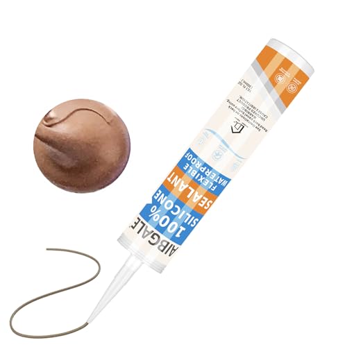 Brown RTV Silicone Sealant Waterproof, 100% Silicone Exterior Caulk, Flexible Caulking for Wood Window Door and Flooring, Roof and Outdoor Garden,10.1 Oz/300ML (Brown)