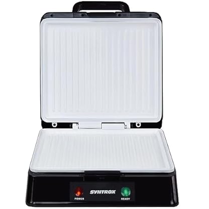 Syntrox Kontaktgrill Plovas mit XXL Keramik Grillplatten und Thermostat 100° aufklappbar, 2000Wat, Verriegelungssystem, Kontrolleuchte, Rutschfeste Kontrollleuchte, Einfache Reinigung – Bild 7