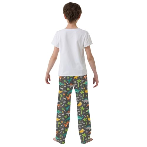 ZZXXB Lovely Dino Print Boys Long Pants Soft Trousers Elastic Waist Kids Lounge Bottoms with Pockets S-XL3