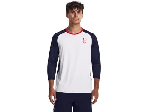 Under Armour Men's Utility 3/4 Performance Shirt, (100) White/Midnight Navy/Red, 3X-Large