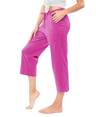 Image of Sexy Basics Women's 100% Cotton Lounge Pants | Capri Style Pajama Sleep Bottoms | Drawstring & Pockets |Multi-Packs & Colors
