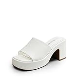DREAM PAIRS High Chunky Platform Heels for Women Fashion Comfort Slip on Square Open Toe Block Heel Sandals,Size 6.5,White-Pu,SDHS2410W