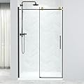 ENSO SENKA 44-48” W x 76” H Frameless Sliding Shower Door, 5/16" (8mm) SGCC Tempered Clear Glass with Easy-to-Clean Coating, Matte Black & Gold Finish