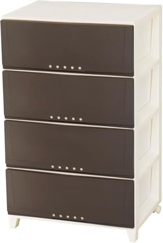 完成品 ルームケース 4段 キャスター付きで移動が簡単 引出しロック付きで抜け落ちを防ぐスムーズな引出し タンス 収納ケース 衣装ケース プラスチック 【組立不要】 【色 ブラウン】幅54×奥行42×高さ88cm】
