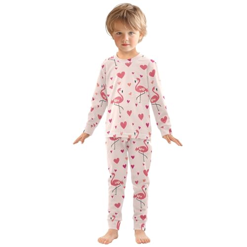 Fustylead Cartoon Pink Flamingo and Hearts Cotton Pajamas Long Sleeve Sleepwear Lounge Set3