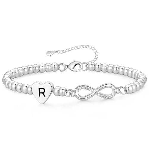 Image of BMMYE Silver Bracelet for Women Letter R Friendship bracelet Initial Bracelets for Women Birthday/Christmas/Anniversary/Valentine's Day Gifts