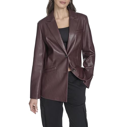Levi's Women's Faux Leather Single Breasted Blazer, Oxblood, Large