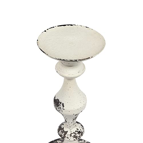Rustic Iron Candle Sticks Holder Decor-Pillar Candle Holders Antique 10 Inch Tall- Shabby Chic White Candlestick Holders For Wedding Centerpiece Dining Party Halloween Taper Candle Holder #TOP5
