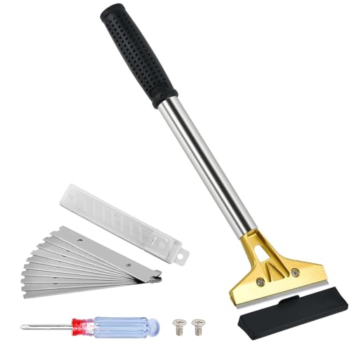 Razor Blade Scraper with Long Handle, Heavy Duty Scraper Tool with 10pcs Extra Metal Blades for Cleaning Glass Floor Wall Paint Labels Adhesive Sticker