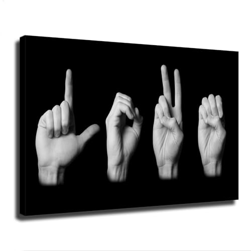 LJYYR Deaf Sign Language Poster Sign Language Education Teaching Pictures Canvas Painting Prints Wall Art for Living Room Bedroom Decor (12x18inch,Framed)