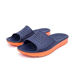 DABEIGOUZTUOXN MENS SLISTERS Zomer heren flip flops strand sandalen mannen buiten smaakloze slippers buiten antislip schoenen (Color : Dark Blue Orange, Shoe Size : 49(320mm))