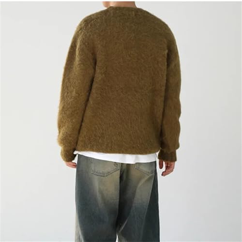 Men's Round Neck Wool Blend Knit Sweater Tops Fashion Loose Long Sleeve Solid Color Fleece Knit Sweater3