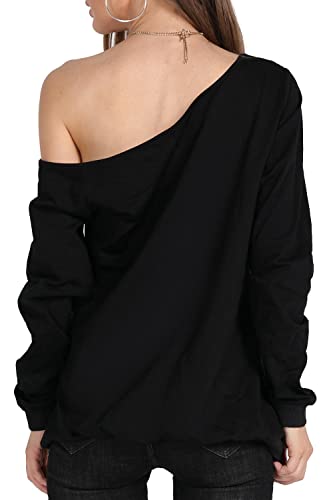 Image of MAGICMK Woman's Sweatershirt Lips Print Causal Blouse Off The Shoulder Long Sleeve Loose Slouchy Pullover Plus Size Tops