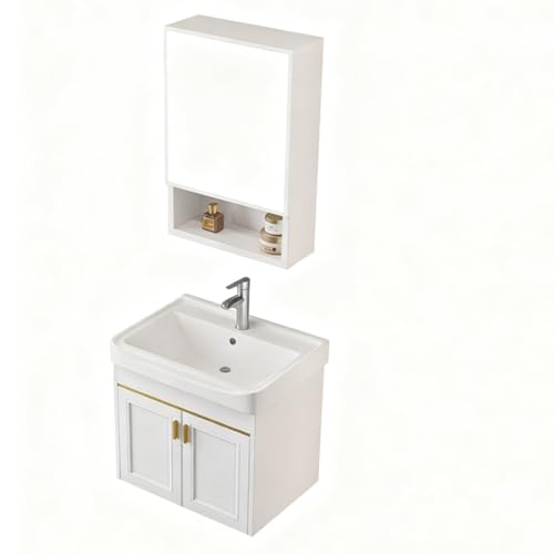 Kirnuo洗面化粧台 浴室浴室キャビネット 洗面台 セラミック ワンピース ウォッシュ ハンド セット ガーデンシンクキッチン ボウル 手洗い器 セラミック容器 手洗い ロッカー付 台下 収納 (60CM,ミラーキャビネットスタイル)