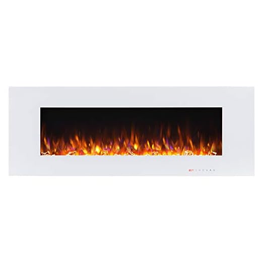 Valuxhome White Electric Fireplace 50 Inch Wide, Wall Mounted Fireplace (NOT for Recessed), Vent on The Top, Timer & Remote, Log & Crystal, Touch Screen, 1500/750W