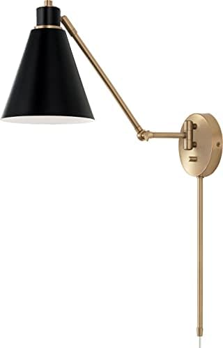 Capital Lighting 650111AB Bradley Modern Metal Cone Articulating Wall Sconce, Plug-in Optional, 1-Light 100 Watt, 26" H x 7" W, Aged Brass and Black