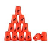 Cyfie 飛重ねカップ スポーツスタッキング専用 競技用 手提げ棒 収納袋 付き 厚め プラスチック製 12個セット (赤)
