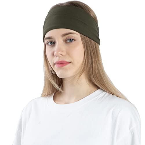 Ritoper Headbands For Women,6 Pack Wide Elastic Thick Headbands For Running Yoga Workout, Non Slip Stretchy Womens Headbands Sweat Head Bands Hair Bands (Dark Olive Color) #TOP2