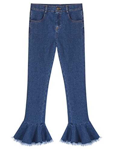 Kids Girls Denim Bell-Bottoms Pants Button Closure Distressed Slim Flared Jeans with Pockets Casual Wear3