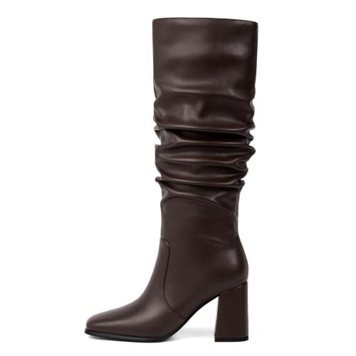 Image of Modatope Knee High Boots Women Square Toe Chunky Heel Fashion Tall Boots