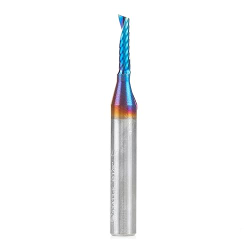 Amana Tool Spektra Coated Solid Carbide CNC Spiral Single O-Flute Router Bit, 51411-K, 1/8 D x 1/2 CH x 1/4 SHK x 2 Inch L Up-Cut with Mirror Finish