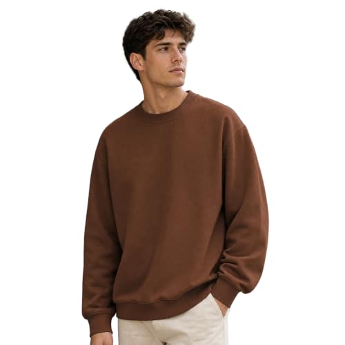 Image of Nobero Oversized Sweatshirts for Man Stylish Crew Neck | 280 GSM Rich Cotton Fleece Solid Oversized Fit Full Sleeve Sweatshirt for Men | Stylish Casual Wear Winter Sweatshirt for Men